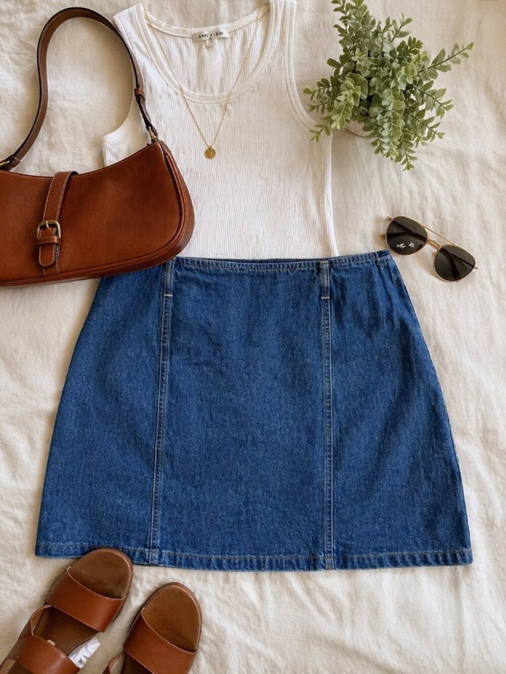 Y2K 90s Denim Mini Skirt Size 14 Blue A-Line Classic Jean Skirt